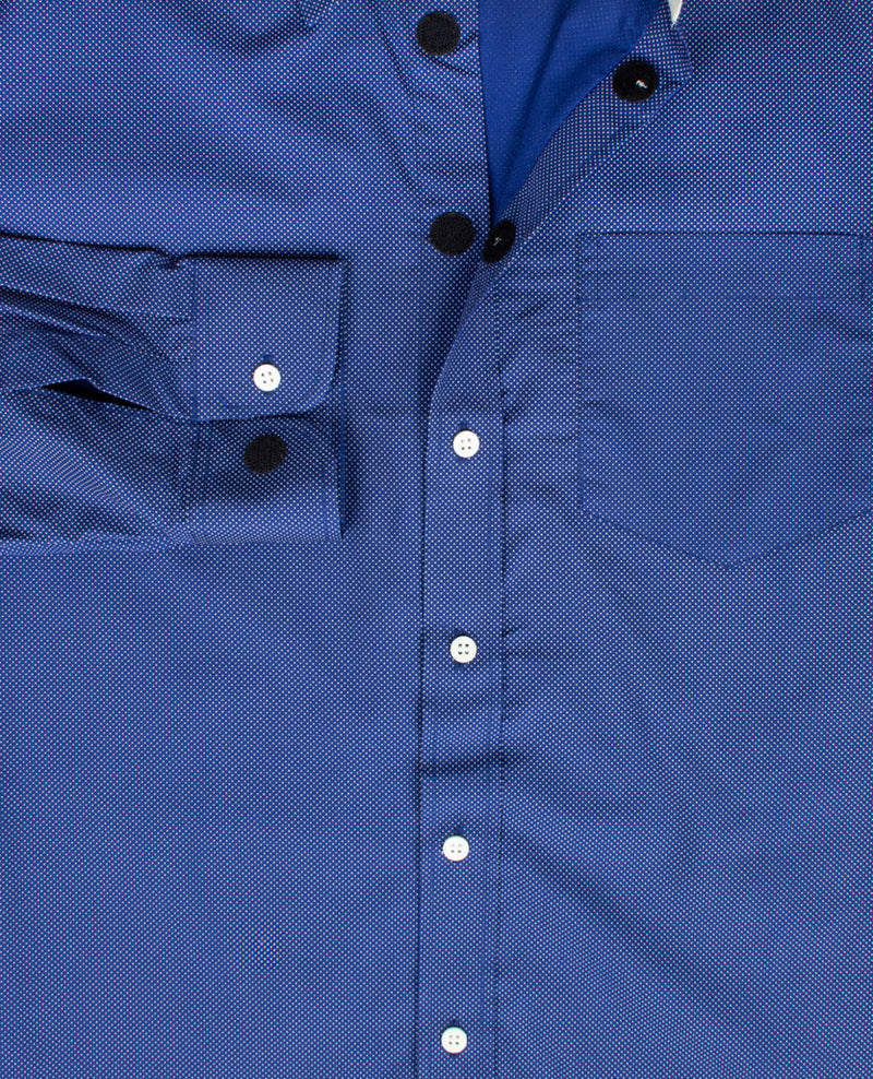 No Buttons®  by D.Y.P - Overhemd zonder knopen - XL mouwen - William - Marineblauw met wit stipje