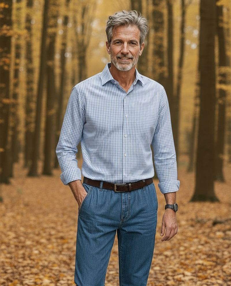 No Buttons®  by D.Y.P - Overhemd met klittenbandsluiting - Patrick - Blauw wit ruitje