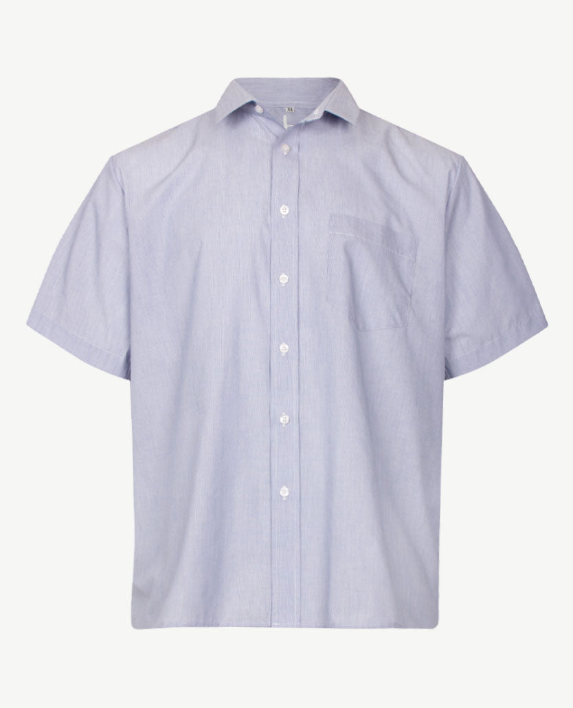 No Buttons®  by D.Y.P - Overhemd zonder knopen - korte mouwen - James - Smal streepje blauw