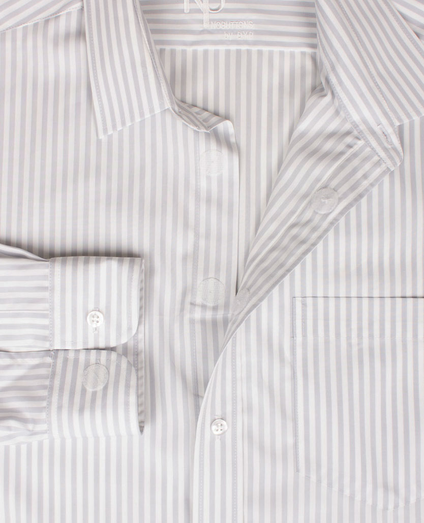 No Buttons®  by D.Y.P - Overhemd met klittenbandsluiting - Patrick - Streep licht grijs