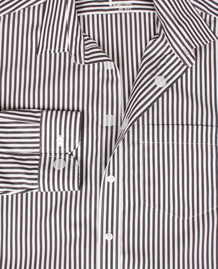 No Buttons®  by D.Y.P - Overhemd met klittenbandsluiting - Patrick - Antracietgrijze streep