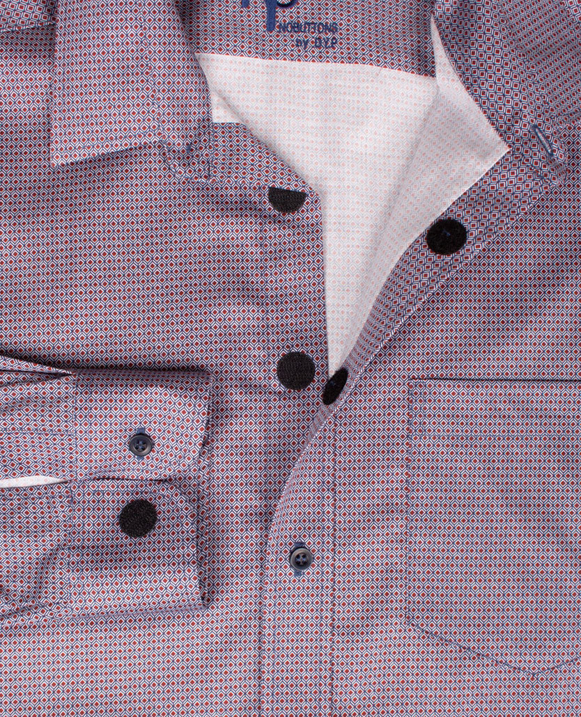 No Buttons®  by D.Y.P - Overhemd met klittenbandsluiting - Patrick - Werkje marine met cognac