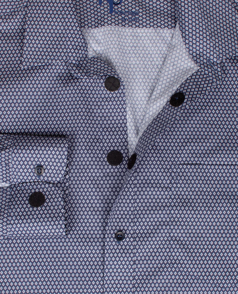 No Buttons®  by D.Y.P - Overhemd met klittenbandsluiting - Patrick - Werkje Navy met wit