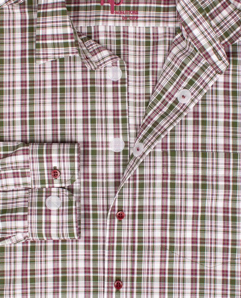 No Buttons®  by D.Y.P - Overhemd met klittenbandsluiting - Patrick - Ruitje bordeaux met groen en wit