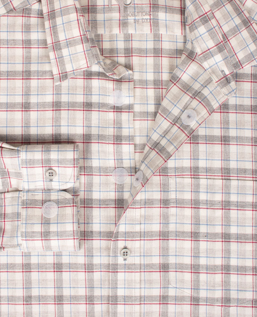 No Buttons®  by D.Y.P - Overhemd met klittenbandsluiting - Patrick - Ruitje grijs met off-white en rood