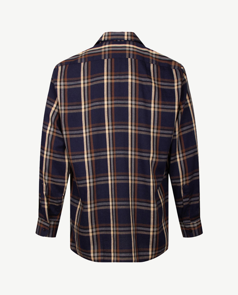 No Buttons®  by D.Y.P - Overhemd met klittenbandsluiting - Patrick - Ruit navy met beige en cognac