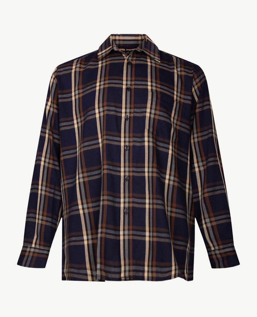 No Buttons®  by D.Y.P - Overhemd met klittenbandsluiting - Patrick - Ruit navy met beige en cognac