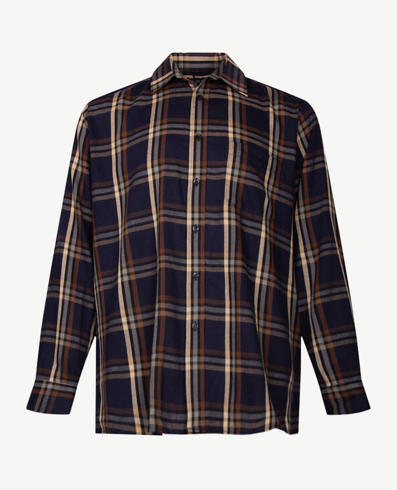 No Buttons®  by D.Y.P - Overhemd met klittenbandsluiting - Patrick - Ruit navy met beige en cognac