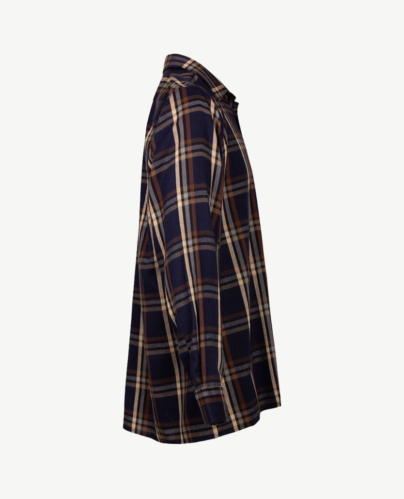 No Buttons®  by D.Y.P - Overhemd met klittenbandsluiting - Patrick - Ruit navy met beige en cognac