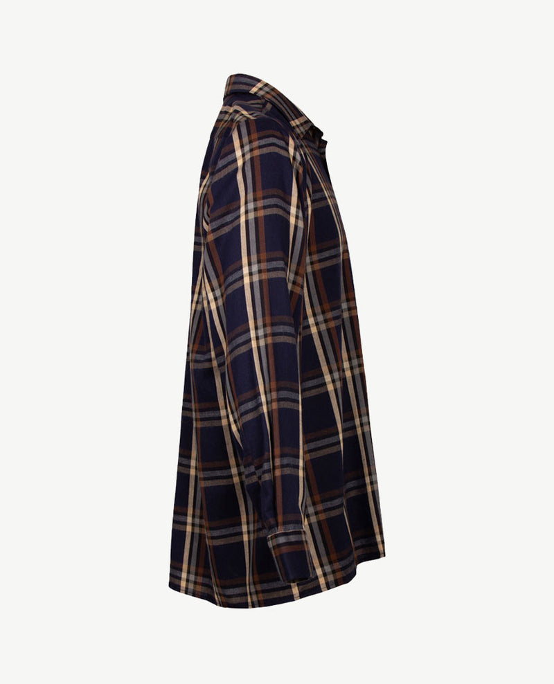 No Buttons®  by D.Y.P - Overhemd met klittenbandsluiting - Patrick - Ruit navy met beige en cognac