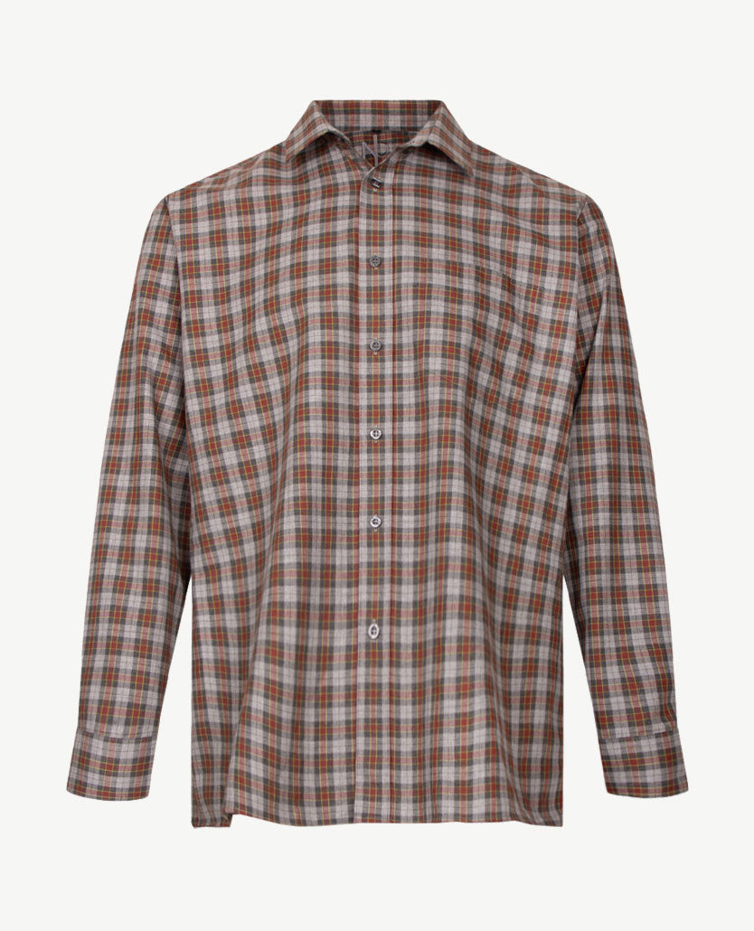 No Buttons®  by D.Y.P - Overhemd met klittenbandsluiting - Patrick - Ruitje grijzen met cognac en iets geel