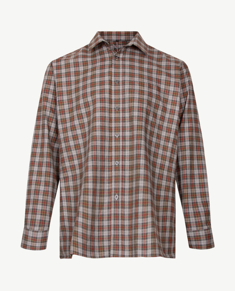 No Buttons®  by D.Y.P - Overhemd met klittenbandsluiting - Patrick - Ruitje grijzen met cognac en iets geel