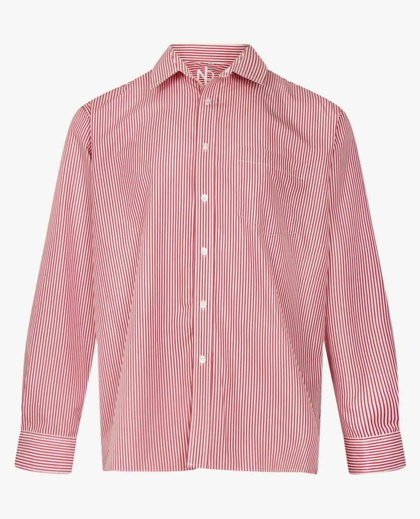 No Buttons®  by D.Y.P - Overhemd met klittenbandsluiting - Patrick - Streep donkerrood met wit