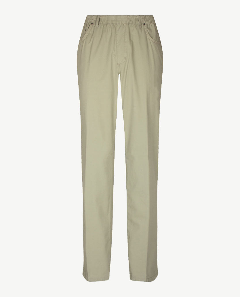 D.Y.P. - Oliver - Elastische band - Luxe katoen - 5-pocket - Klein structuurtje - Licht groen khaki