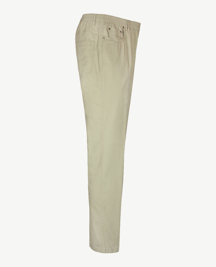 D.Y.P. - Oliver - Elastische band - Luxe katoen - 5-pocket - Klein structuurtje - Licht groen khaki