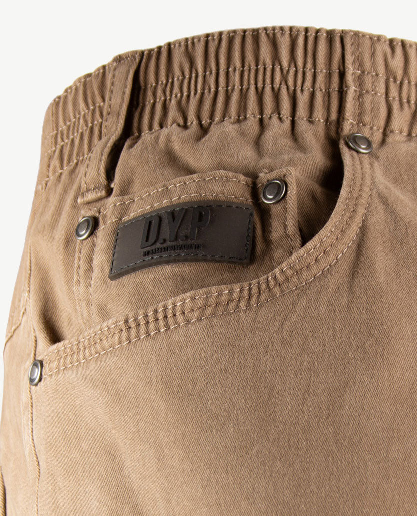 D.Y.P. - Oliver - Instapbroek heren met elastische band - 5-pocket - katoen - Donker taupe dichtbij
