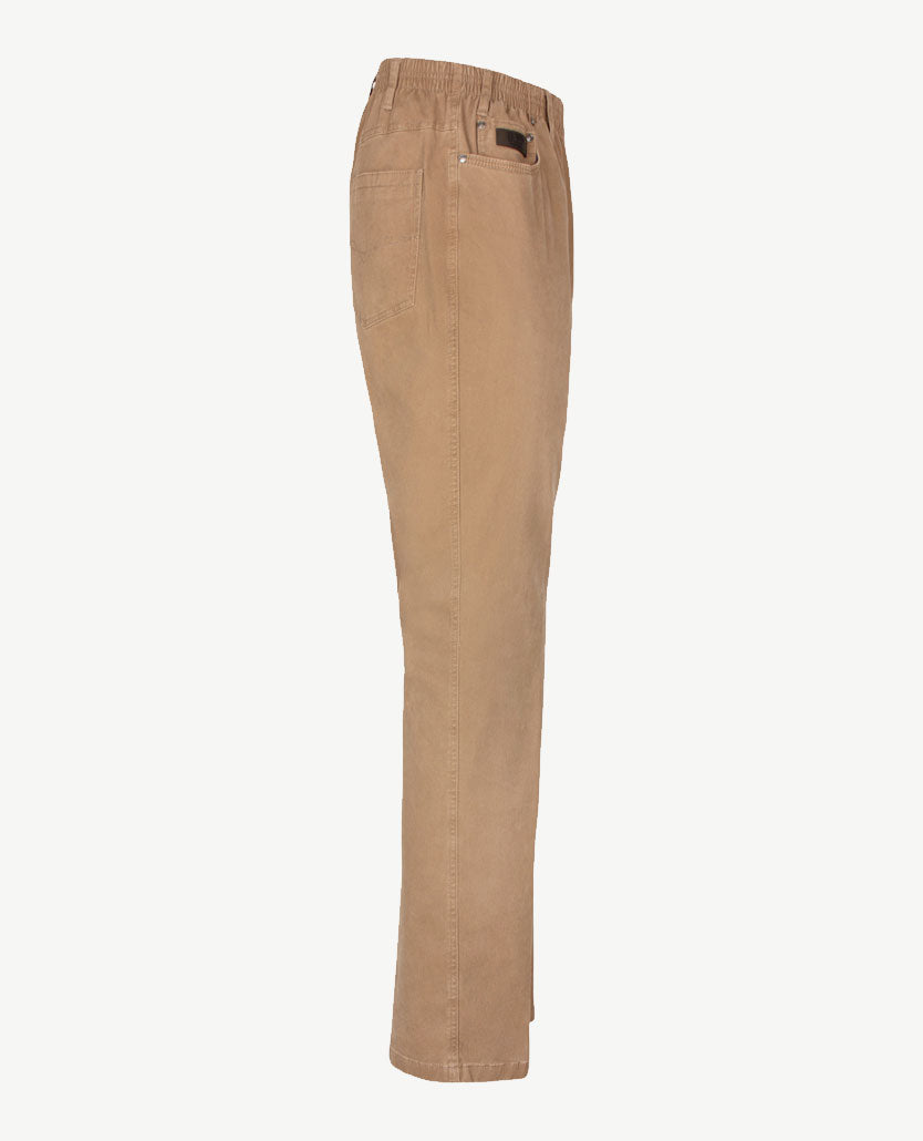 D.Y.P. - Oliver - Instapbroek heren met elastische band - 5-pocket - katoen - Donker taupe zijkant