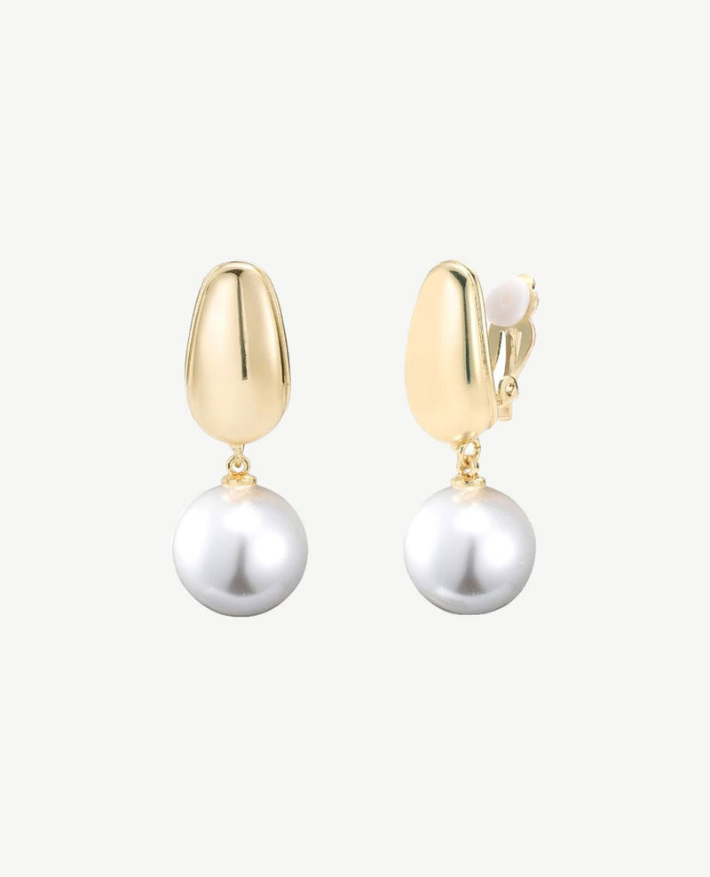 Oorbellen (clips) - Hangende parel met goudkleur