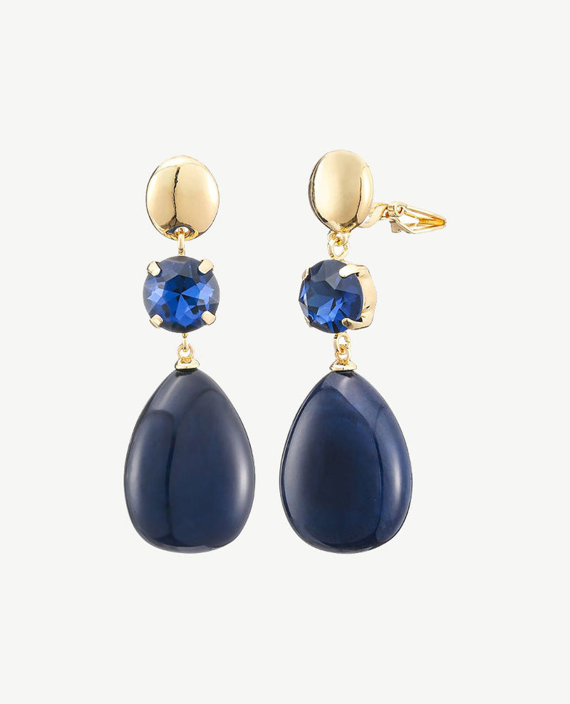 Oorbellen (clips) - Goudkleurig met navy