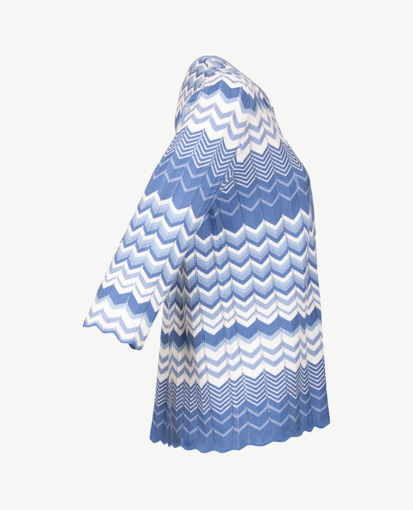 Passioni - Lichte pullover - Ronde v-hals - Zigzag blauwen met wit