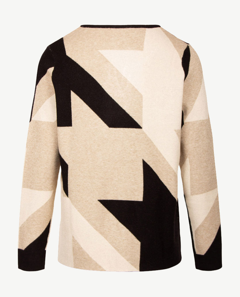 Passioni - Pullover - Ronde v-hals - Vlakken met beige, off-white en zwart