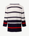 Passioni - Pullover - V-hals - Ajour - Navy, wit en rood met glansje