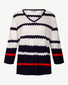 Passioni - Pullover - V-hals - Ajour - Navy, wit en rood met glansje