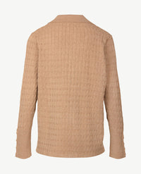 Passioni - Damespolo gebreid - V-hals - Kabel taupe