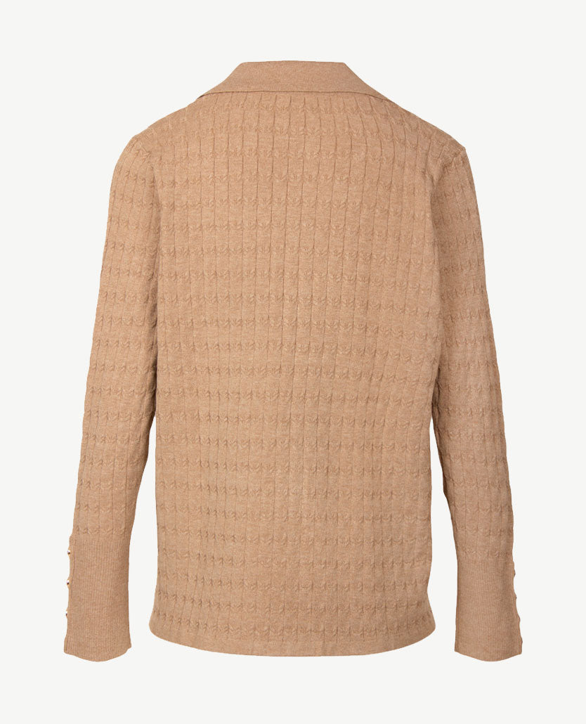 Passioni - Damespolo gebreid - V-hals - Kabel taupe