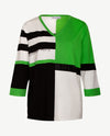 Passioni - Pullover - V-hals - Groen met wit en zwart