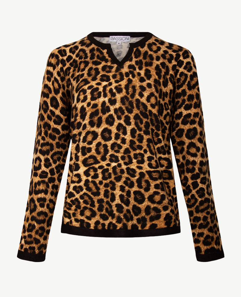 Passioni - Pullover - Ronde V-hals - Tiger zwart en beiges