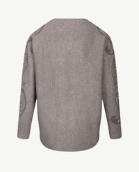 Passioni - Pullover - Ronde hals - Grijs mêlée met glitter op mouw