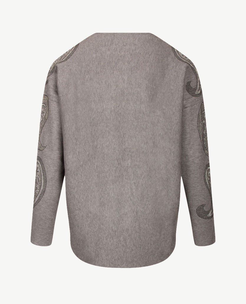 Passioni - Pullover - Ronde hals - Grijs mêlée met glitter op mouw