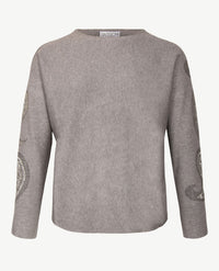 Passioni - Pullover - Ronde hals - Grijs mêlée met glitter op mouw