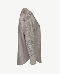 Passioni - Pullover - Ronde hals - Grijs mêlée met glitter op mouw