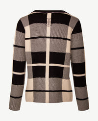 Passioni - Pullover - Ronde V-hals - Blokdessin - beige met zwart