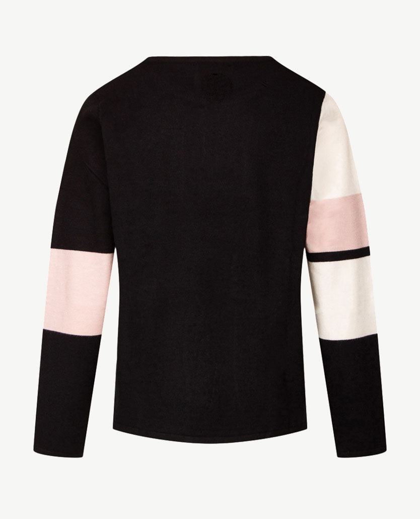 Passioni - Pullover - Ronde hals - Zwart, rose en off-white