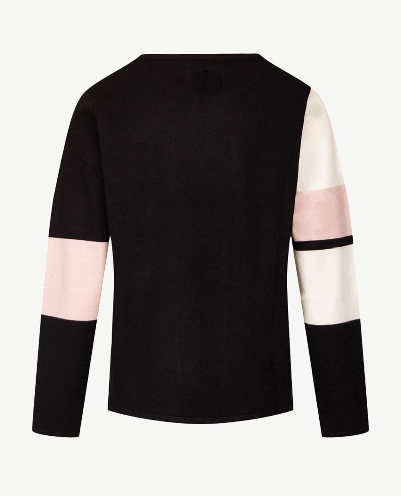 Passioni - Pullover - Ronde hals - Zwart, rose en off-white