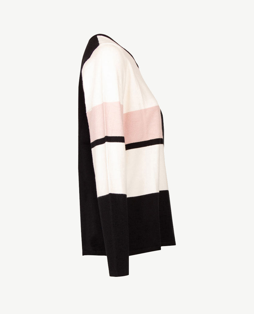 Passioni - Pullover - Ronde hals - Zwart, rose en off-white
