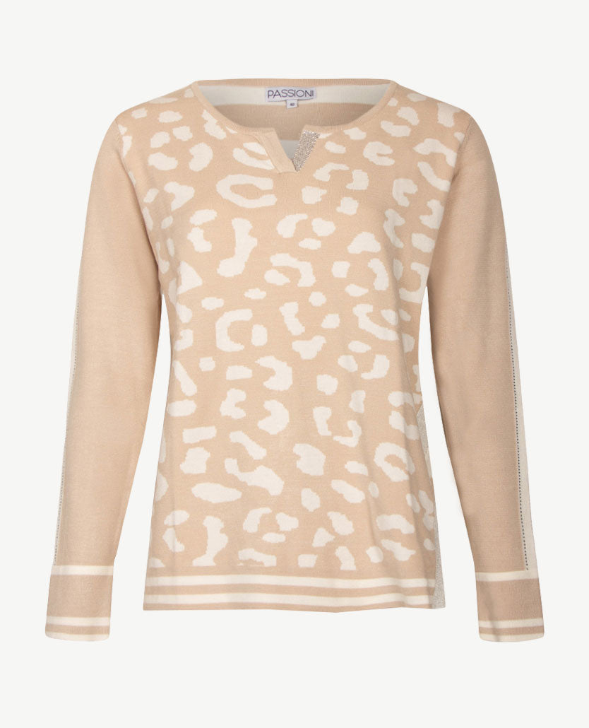 Passioni - Pullover - Ronde v-hals - Beige en off-white