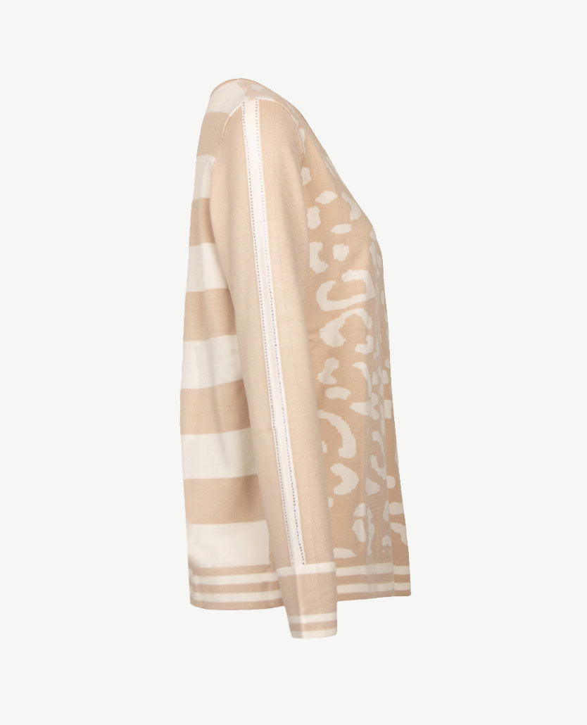 Passioni - Pullover - Ronde v-hals - Beige en off-white