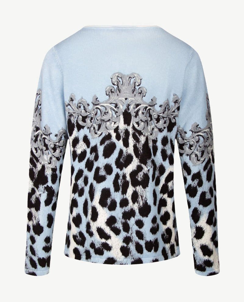 Passioni - Pullover - Ronde hals - Ice blue met zwart, grijs en off-white