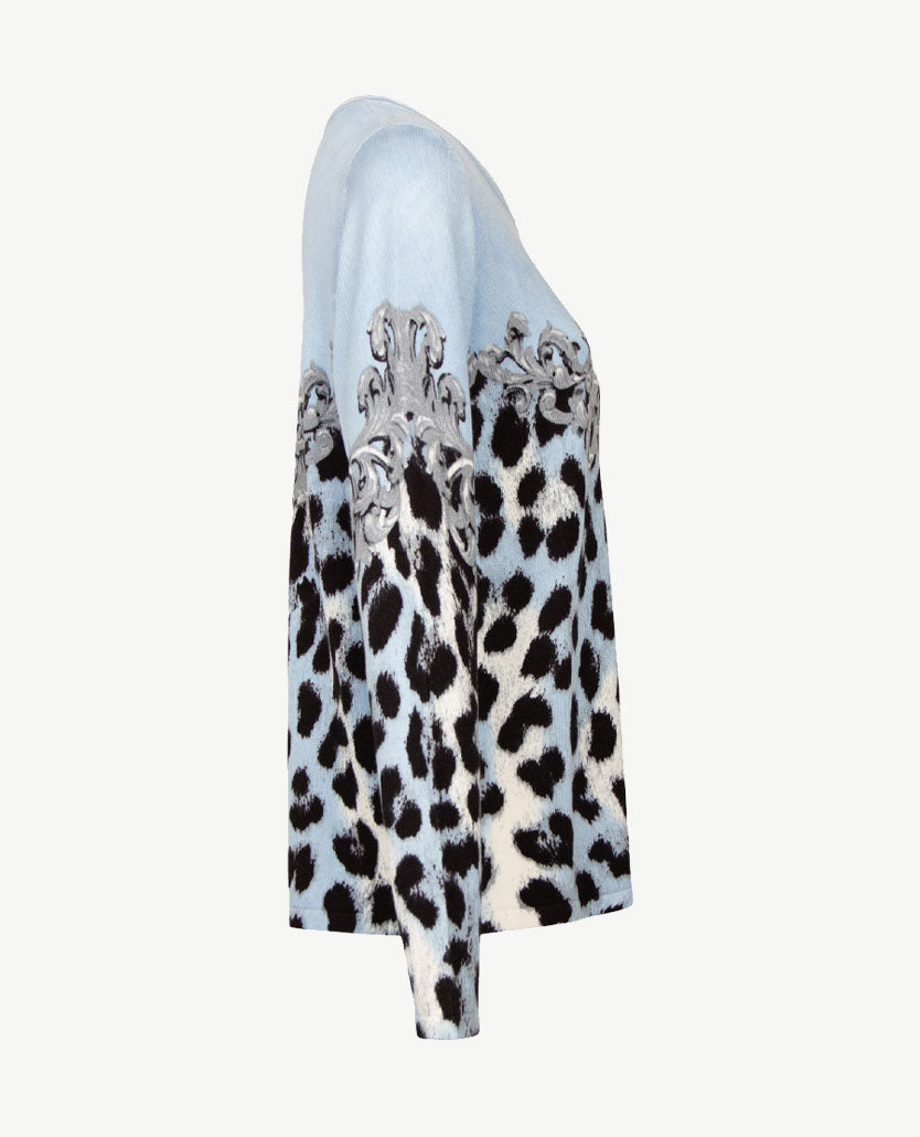 Passioni - Pullover - Ronde hals - Ice blue met zwart, grijs en off-white