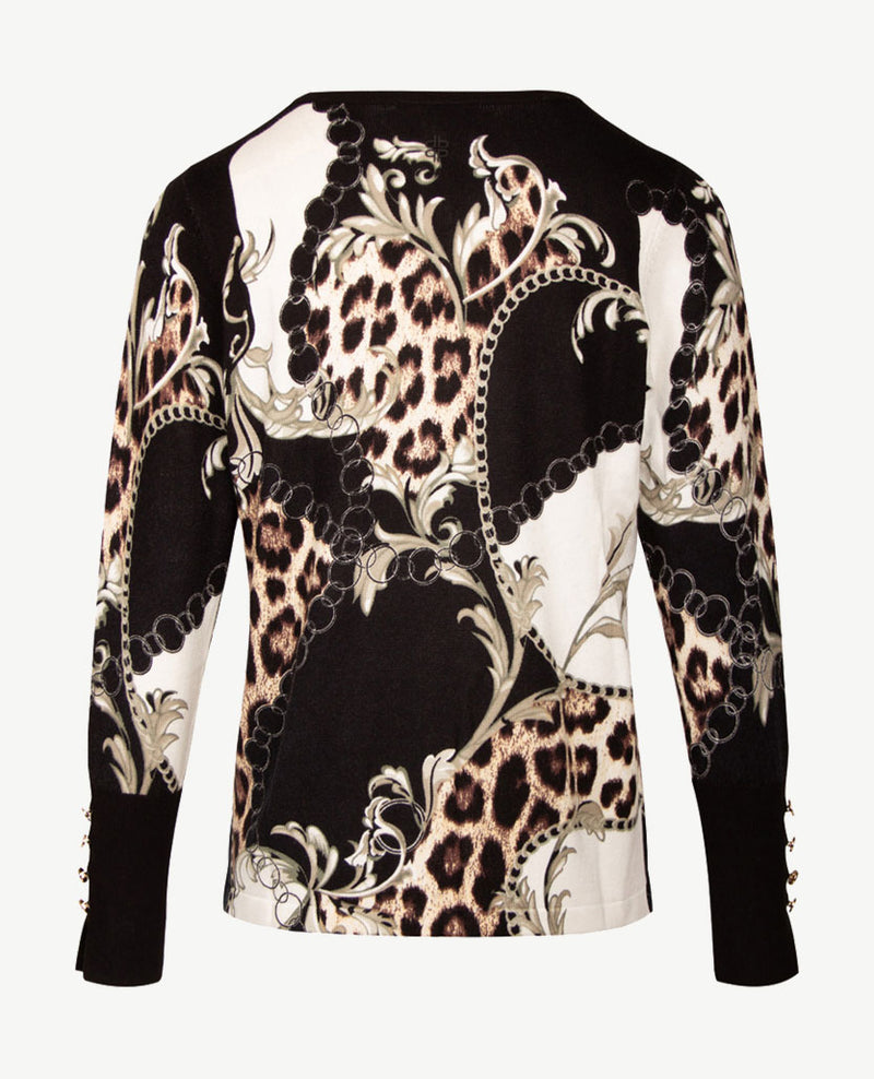 Passioni - Pullover - Ronde v-hals - Chain zwart, beige, grijs en off-white