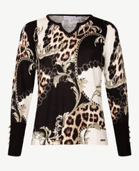 Passioni - Pullover - Ronde v-hals - Chain zwart, beige, grijs en off-white