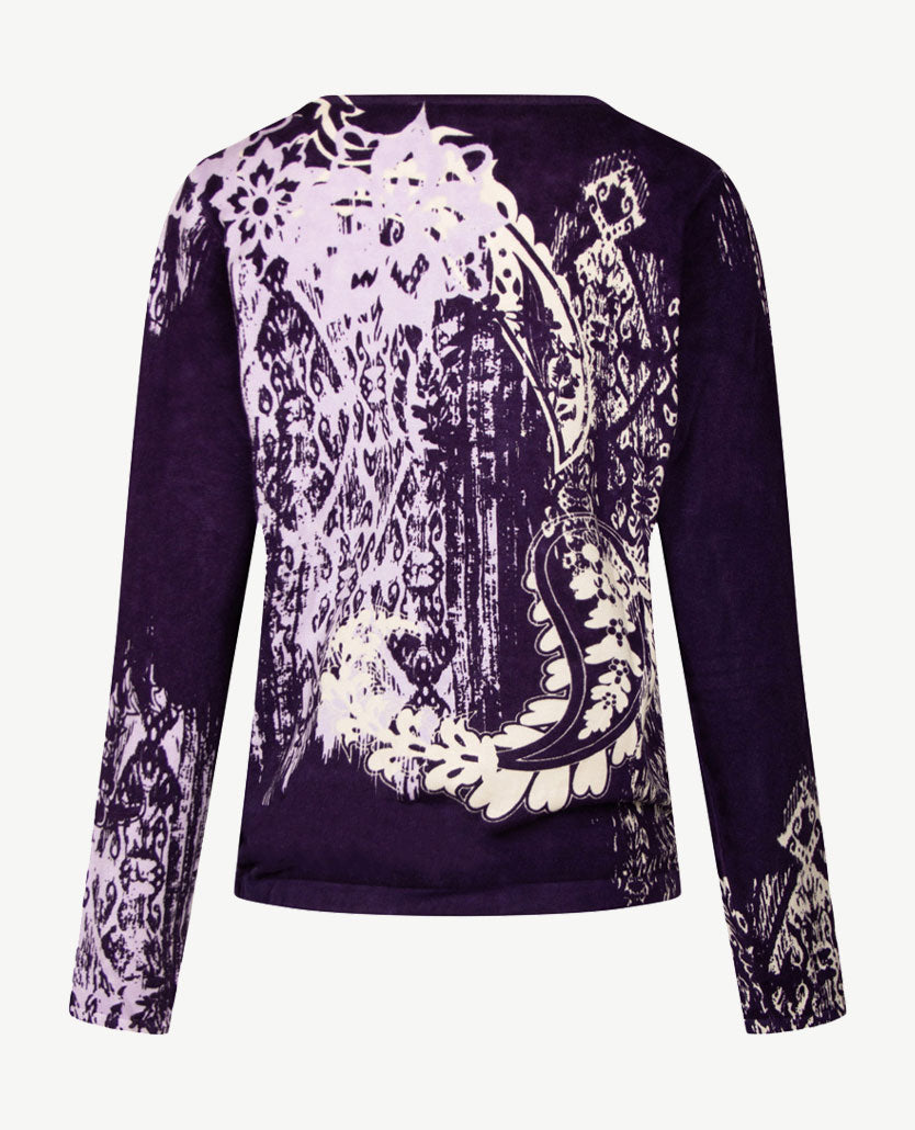 Passioni - Pullover - Ronde v-hals - Violet, lila en off-white en aubergine