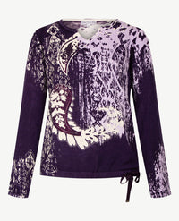 Passioni - Pullover - Ronde v-hals - Violet, lila en off-white en aubergine