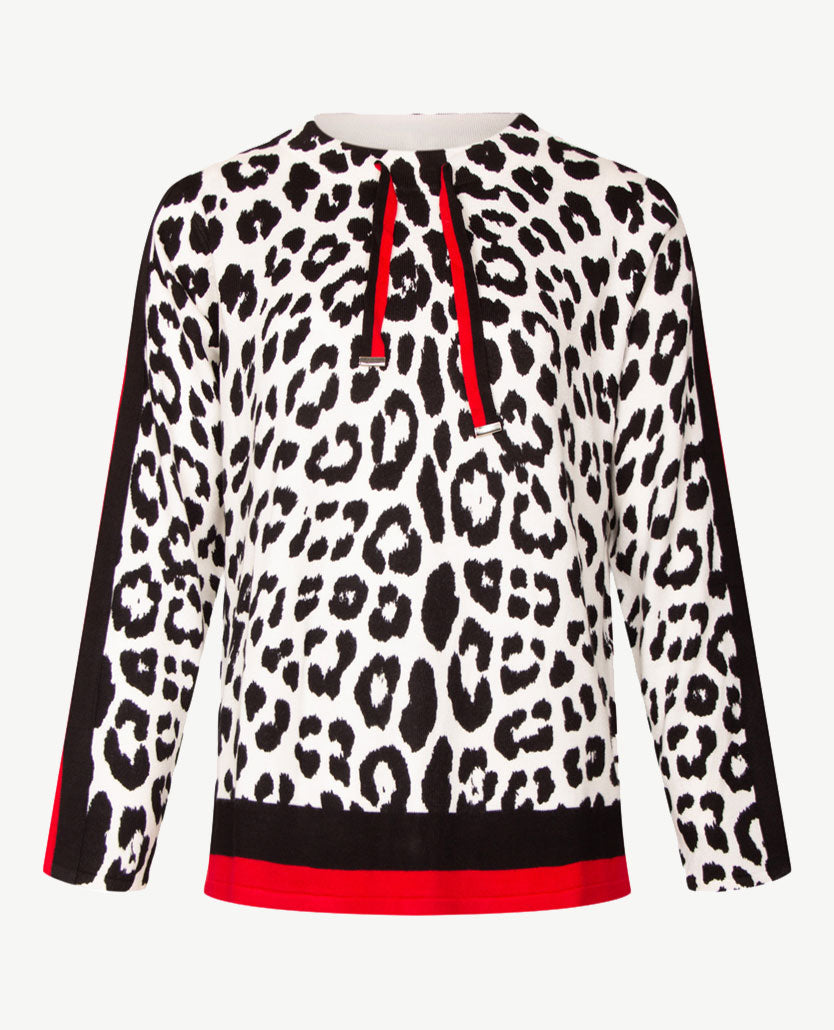 Passioni - Damespullover - Ronde hals - Zwart met off-white en red