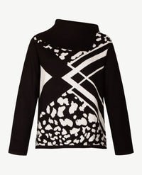Passioni - Damespullover met kraag - Zwart met wit