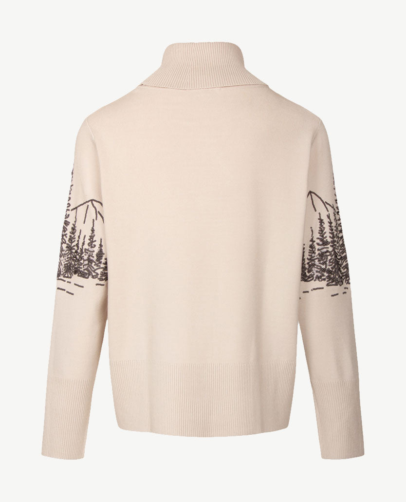 Passioni - Damespullover coll - Stonebeige met zwart en pailleten